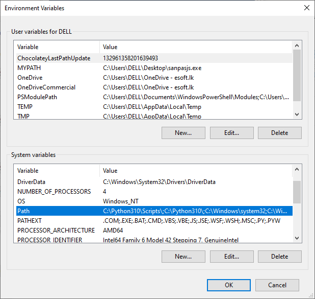 Environmental Variable Edit Options